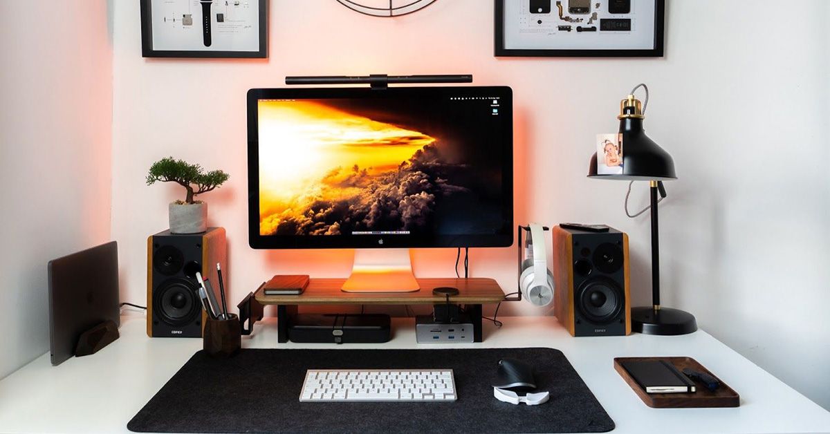 Black, White and Wood Home Setup