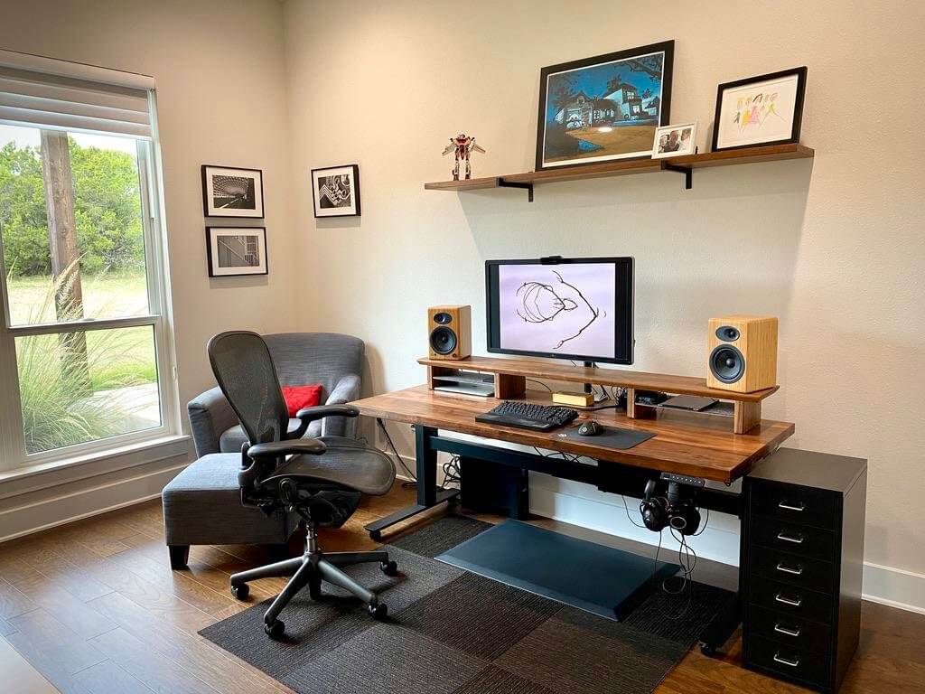 Music or Office Desk - Uplift V2 - Walnut Wood - Adjustable Height