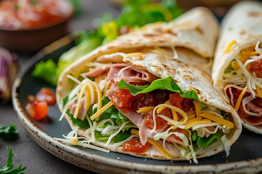 Two Tex-Mex ham wraps on a plate