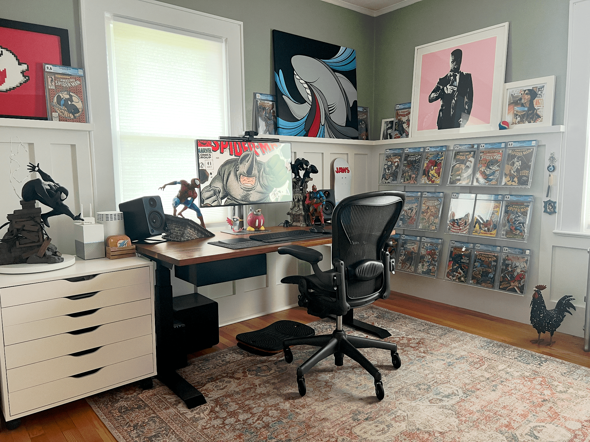 Colourful Home Office Full of Art and Comics in New Jersey