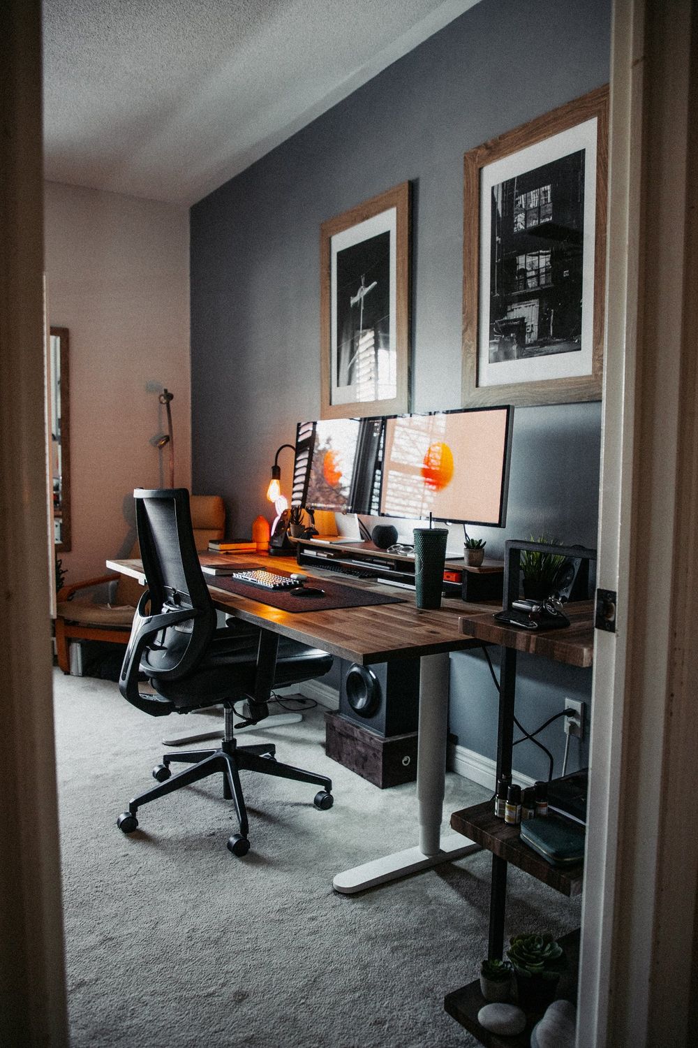 Standing Desk Setup with Dual Apple Studio Displays