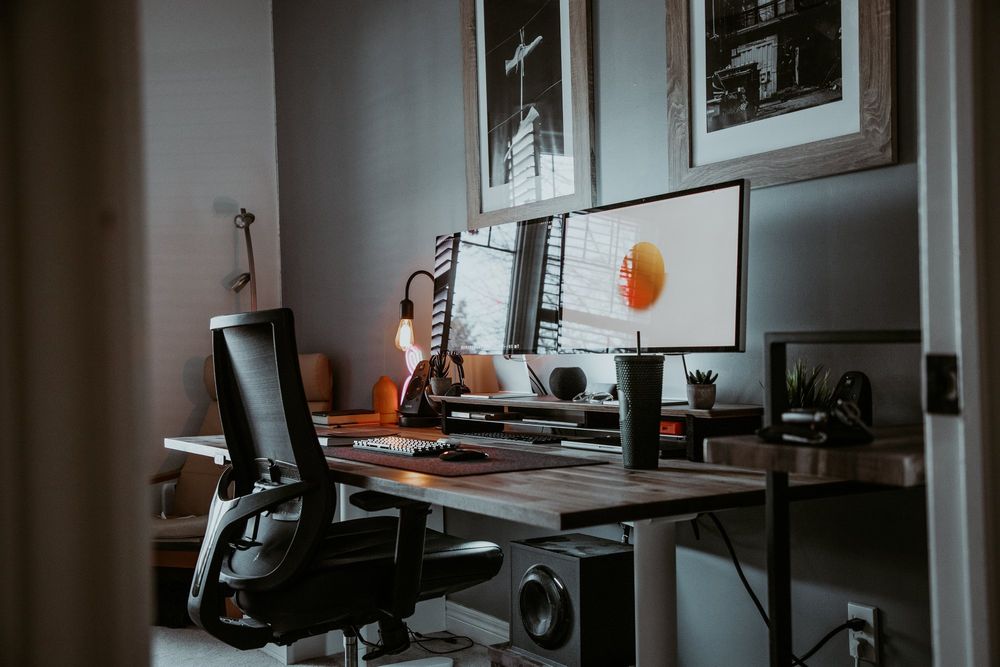 Standing Desk Setup with Dual Apple Studio Displays