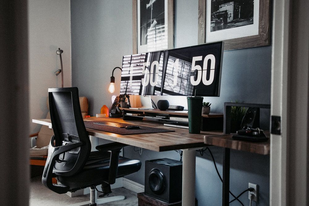 Standing Desk Setup with Dual Apple Studio Displays