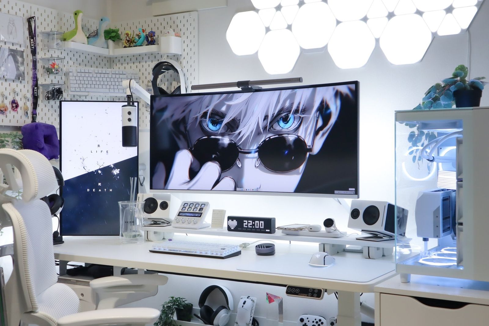 White Desk Setup with a Custom PC