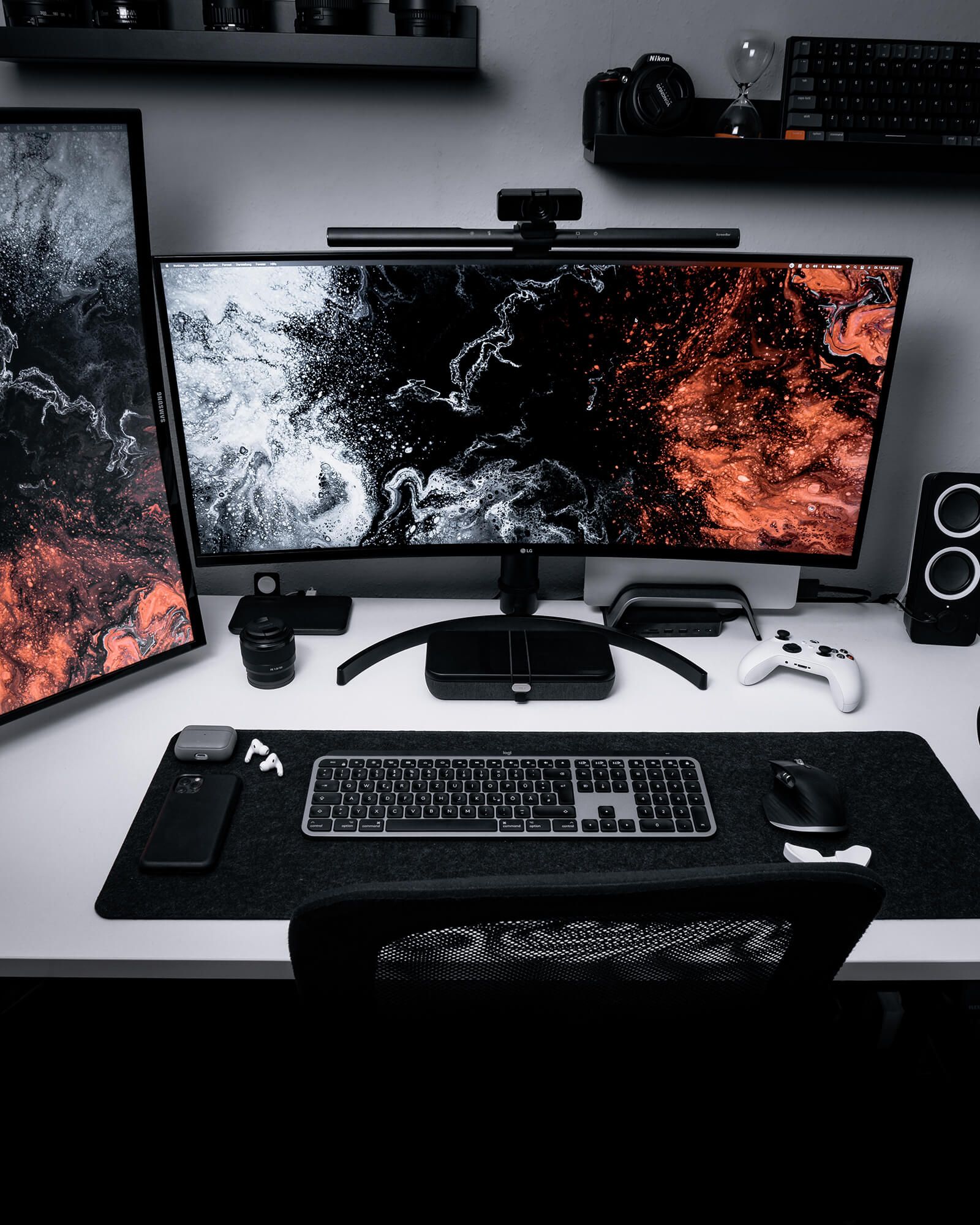 Black and White Desk Setup